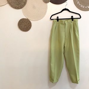 Lime Green Highwaist Cuffed Trouser Pants